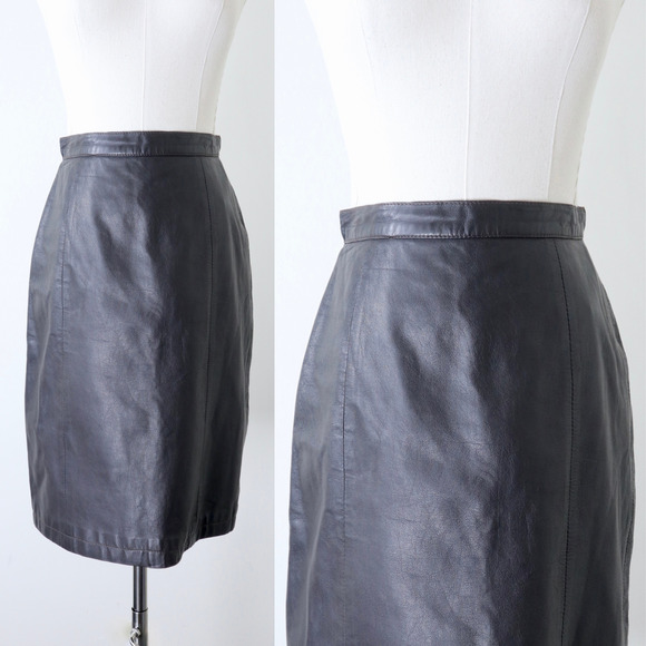 Vintage Dresses & Skirts - Vintage 1990s Barney's CO-OP Brown Leather High Rise Pencil Skirt